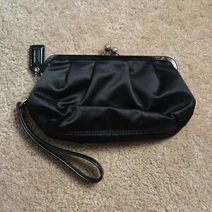 Coach black satin clutch EUC